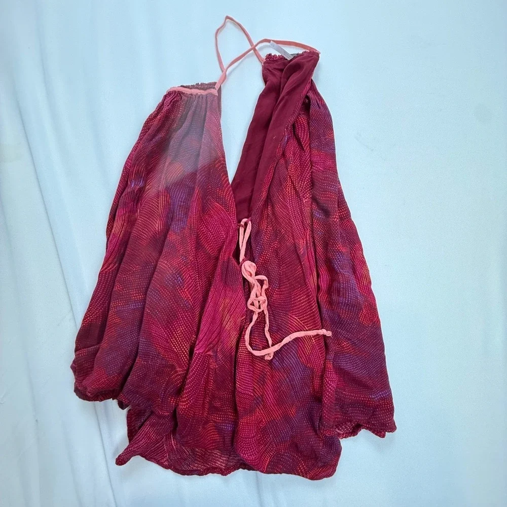 Free People Womens Abstract Dot Print Halter Top Burgundy‎ Purple Size M Boho
